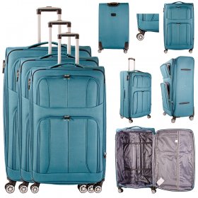 TC-S-02 LAKE GREEN SET OF 3 TRAVEL TROLLEY SUITCASES
