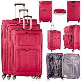 TC-S-02 BURGUNDY SET OF 3 TRAVEL TROLLEY SUITCASES